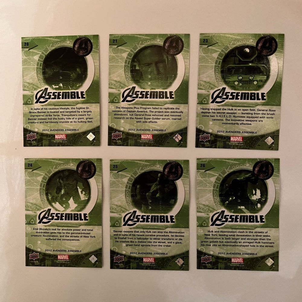 Upper Deck Marvel Avengers Assemble Trading Cards Hulk Abomination 20-21, 23-26